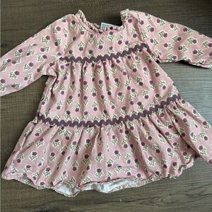 Girls' Pink Floral Long-Sleeve Casual Dress